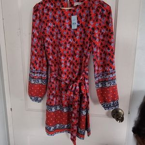 Multi colored border strap waist dress(petite)